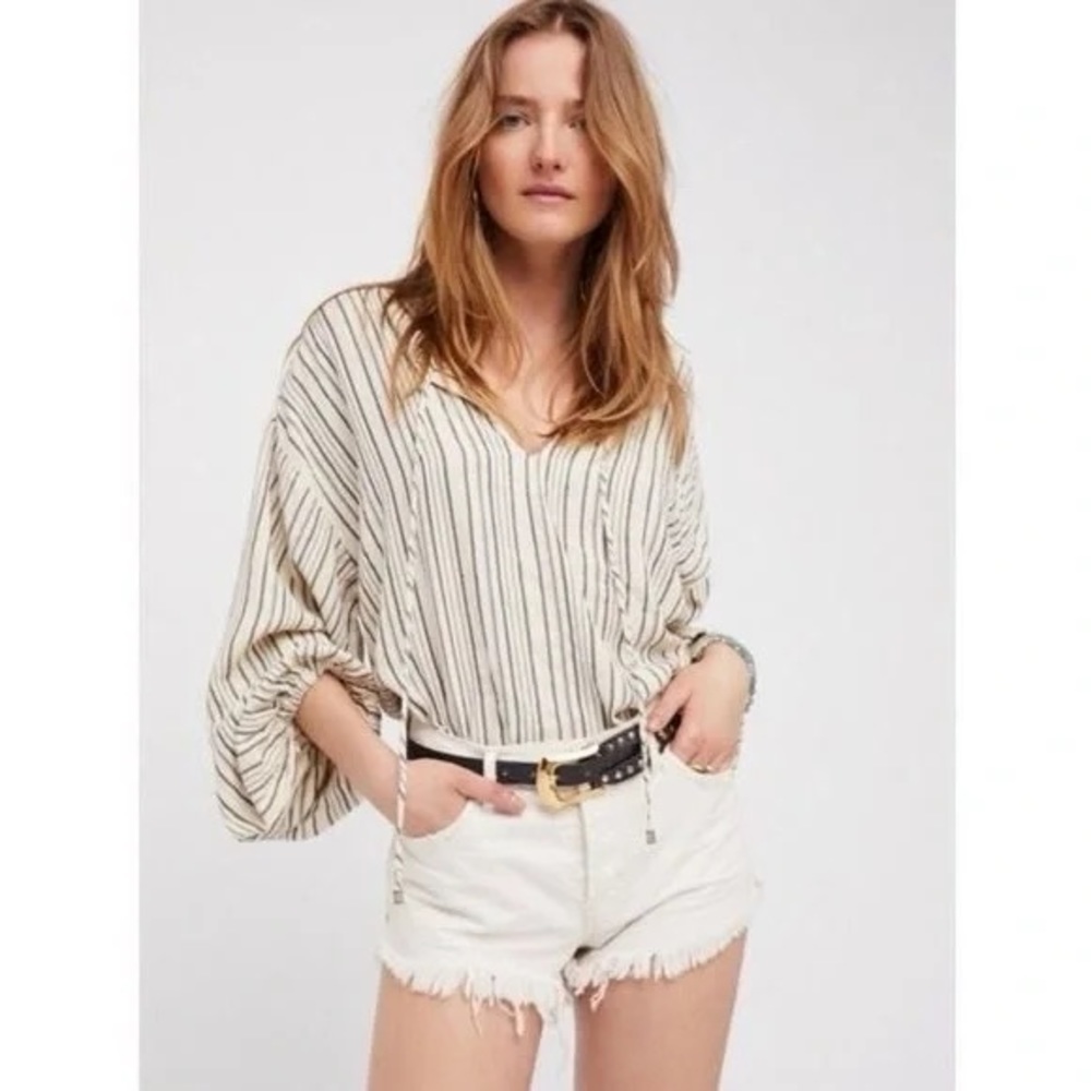 Free People Rhythm of the Night Tunic Top Striped Peasant Oversized Shirt